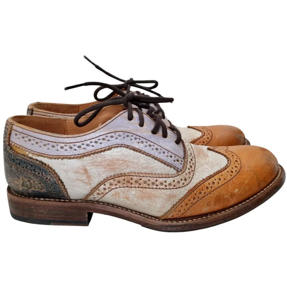 Bed Stu Lita Cobbler Wingtip Brogues Oxford Loafers Size 8.5 Leather Distressed